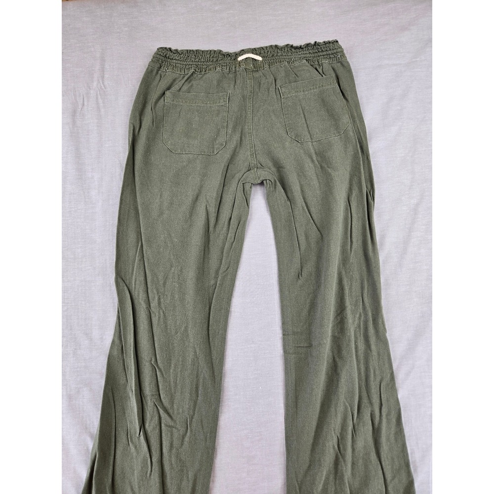 Cali 1850 Womens Medium Olive Green Linen Blend Wide Leg Drawstring Pants 2108 - Picture 10 of 11
